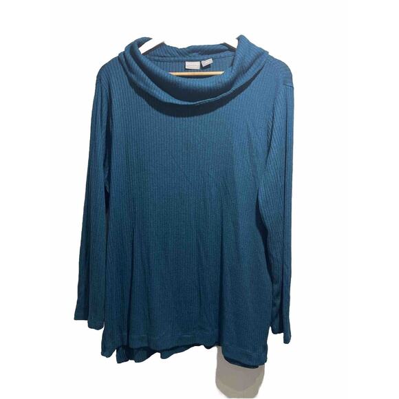 Chico's 2 chicos Large Teal Textured sweater Knit Long Sleeve Cowl Neck Womens - Picture 1 of 11